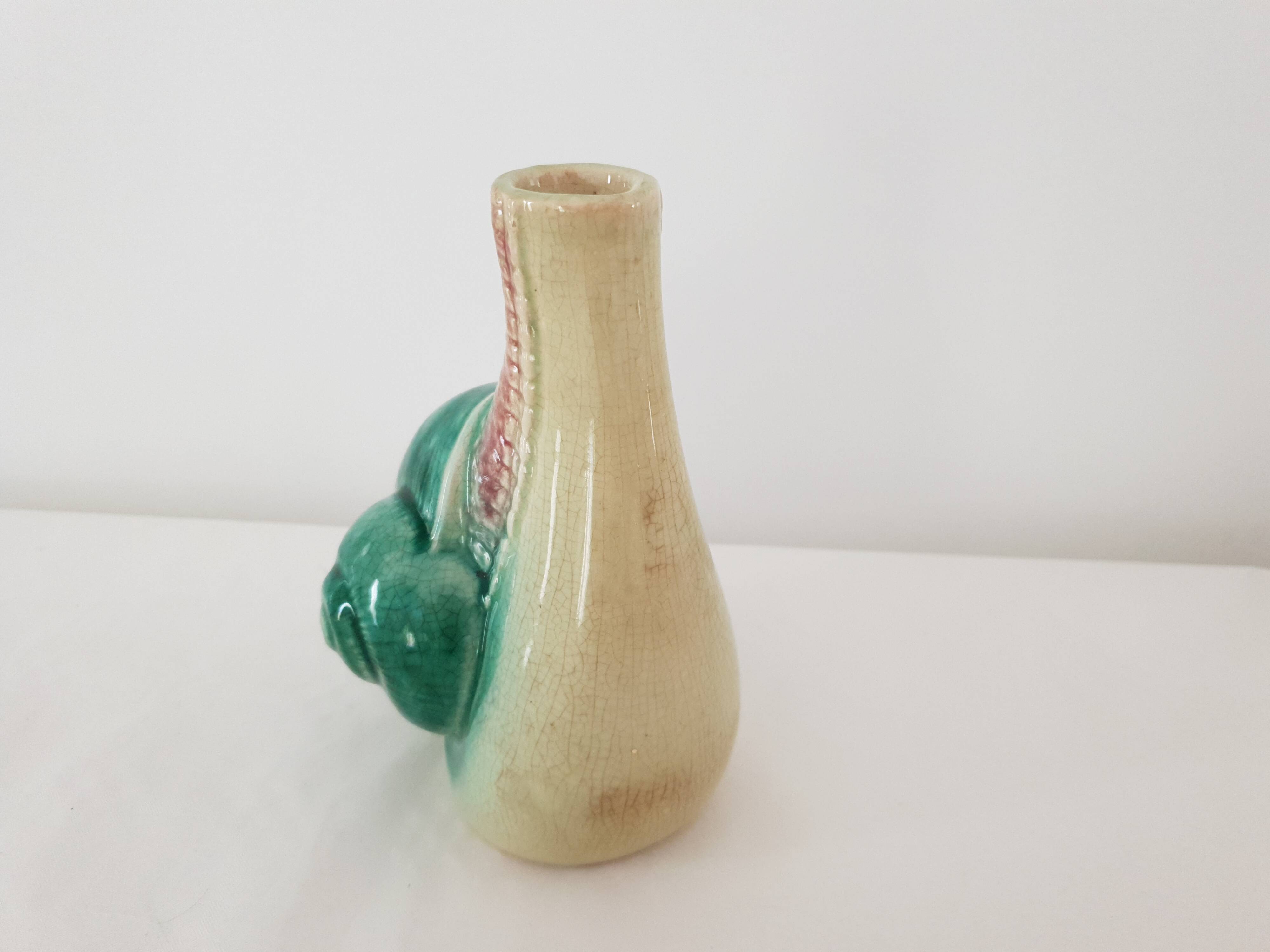 Old Barbotine Soliflore Vase in Snail Shape