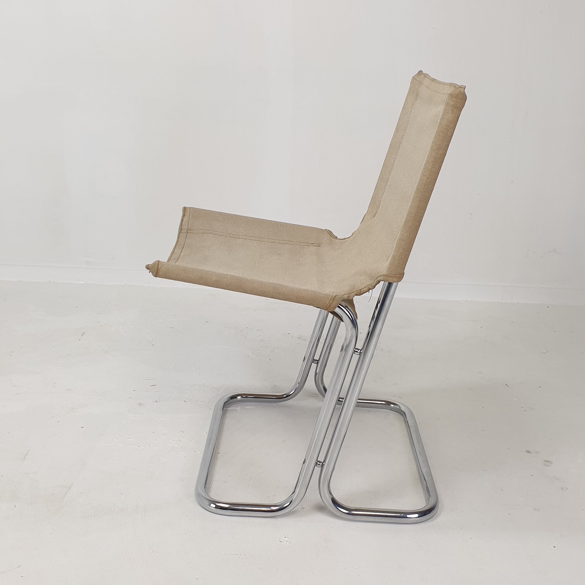 Set of 2 italian canvas and chromed metal chairs, 1970's