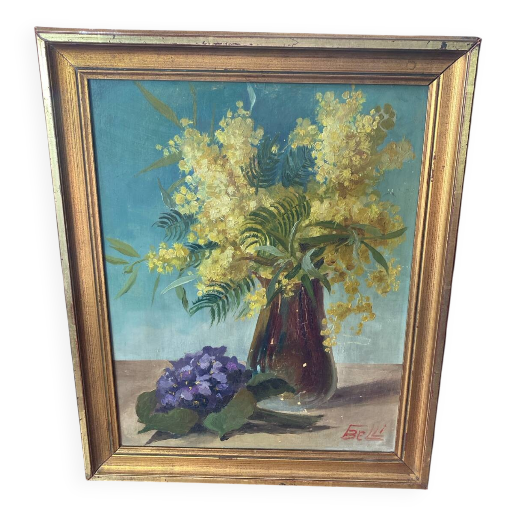 Painting on wood, mimosas, Belli