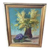 Painting on wood, mimosas, Belli