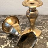 Pair of brass candlesticks, old octagonal base candlestick