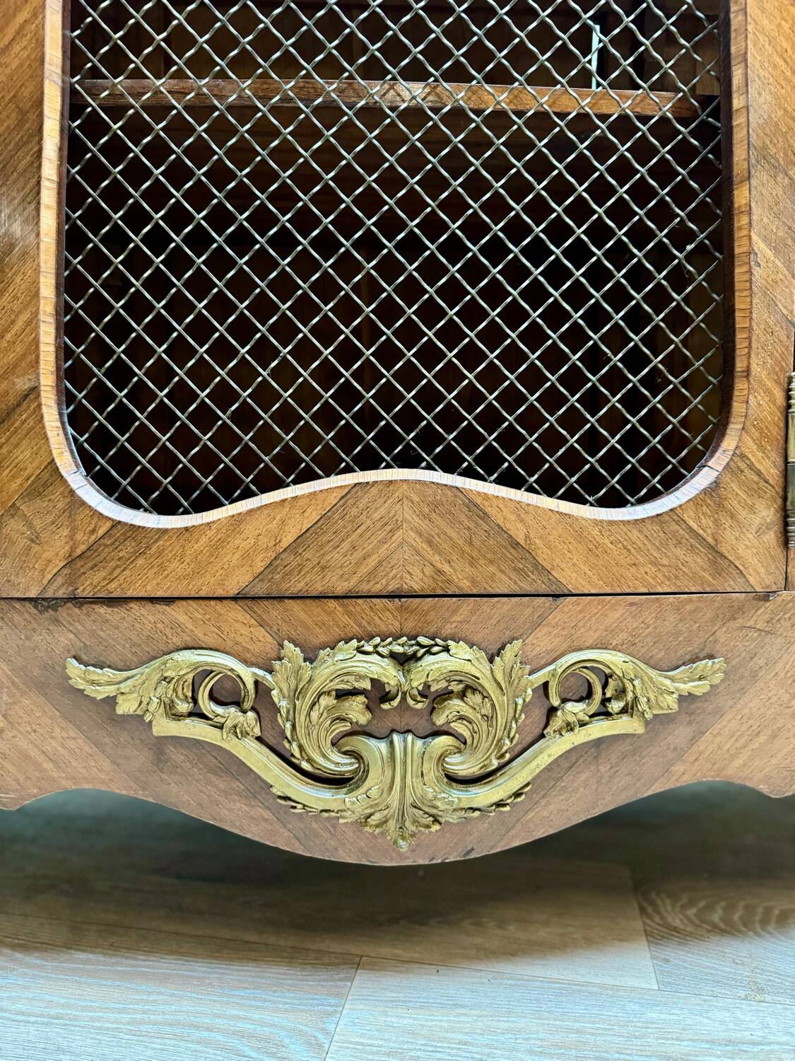 Bookcase Three Doors In Louis XV Style Marquetry XIX Eme Century