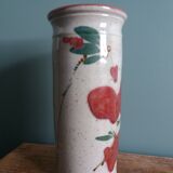 Signed scroll vase with poppy dragonfly decor