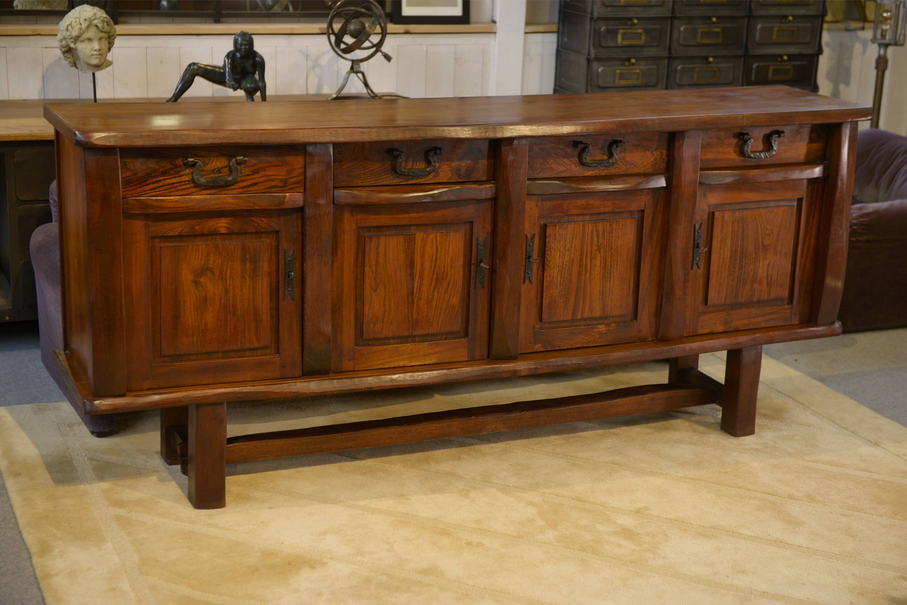 Brutalist sideboard in elm by Aranjou 1950s