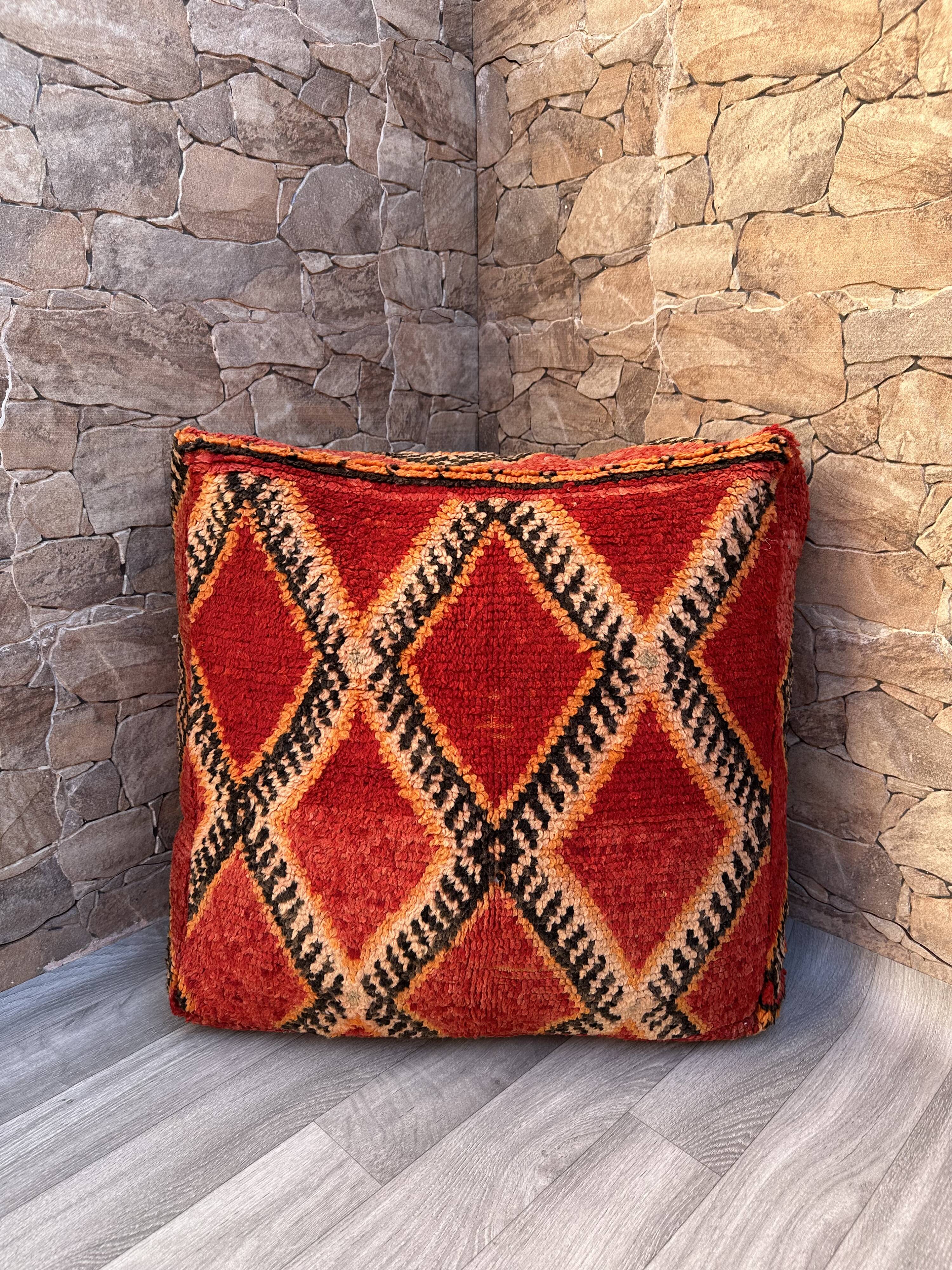 Vintage Moroccan pouf, Beni ourain Moroccan pouf, Berber pouf,