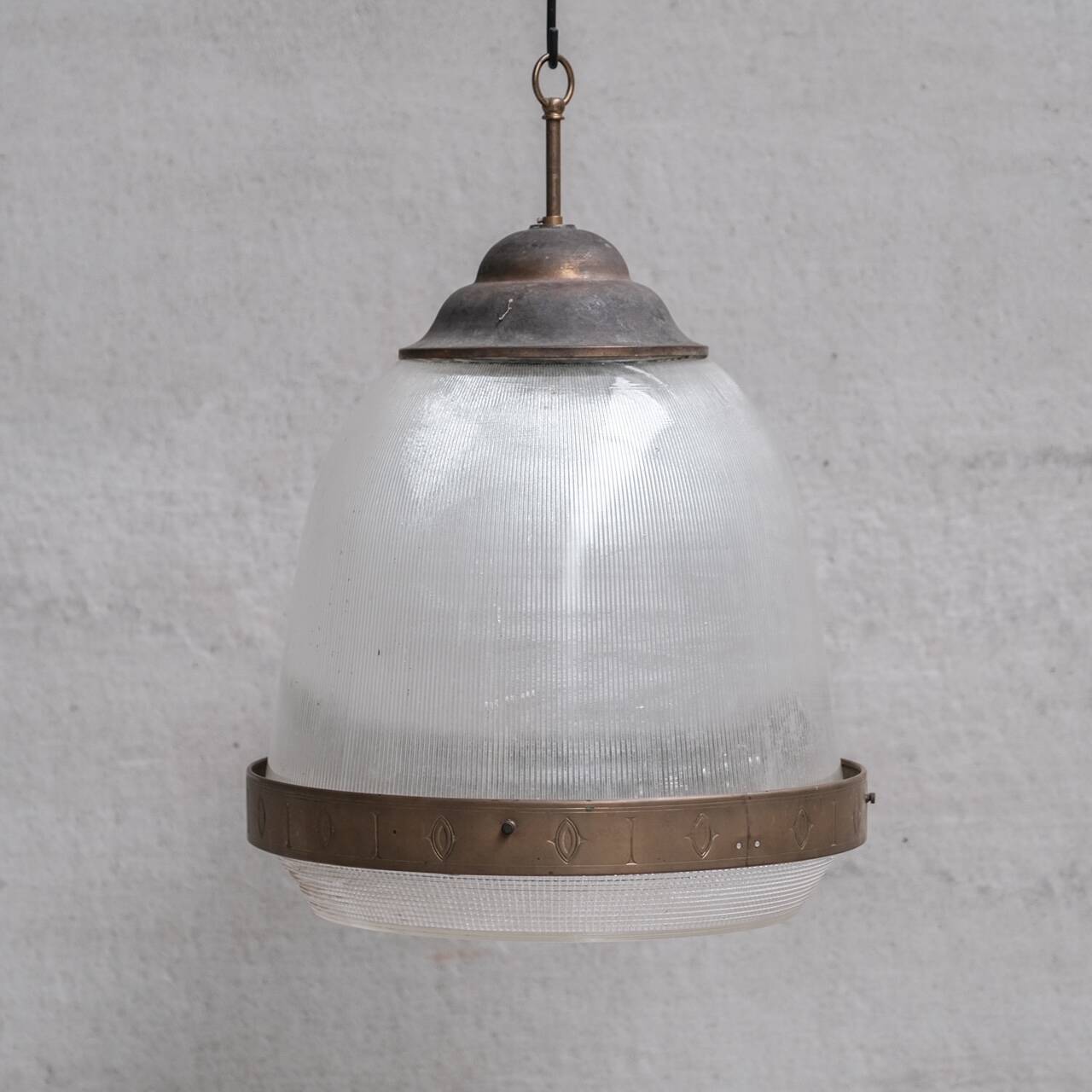 Large Two Part Holophane Style Mid-Century Pendant Light
