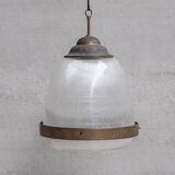 Large Two Part Holophane Style Mid-Century Pendant Light