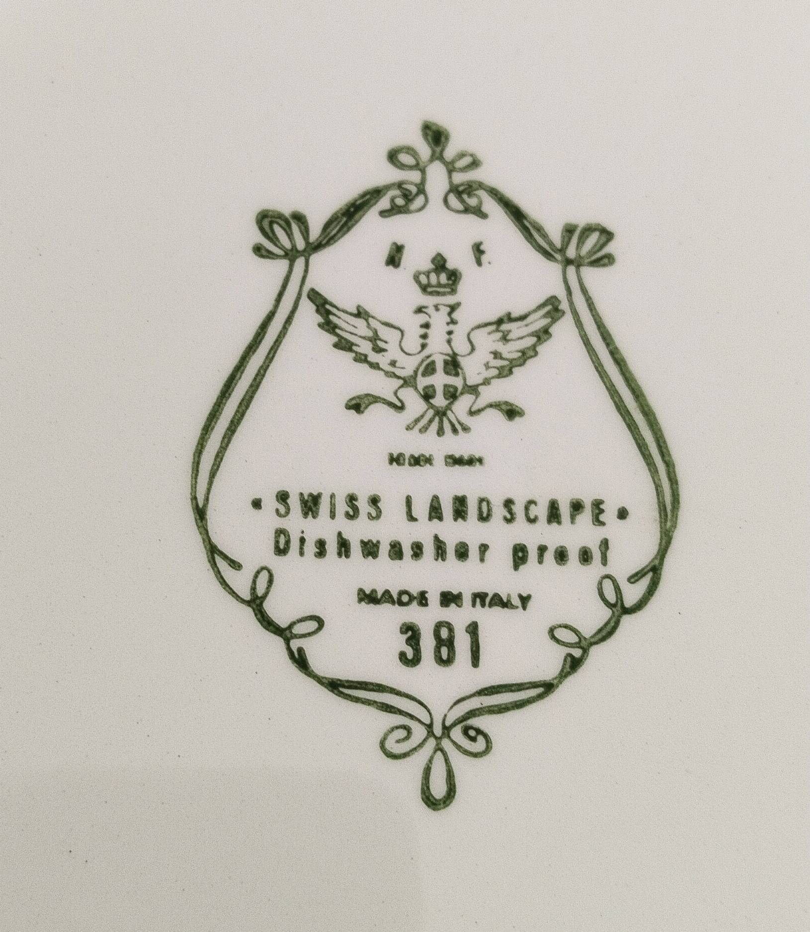 6 Italian English porcelain dessert plates: Swiss Landscape