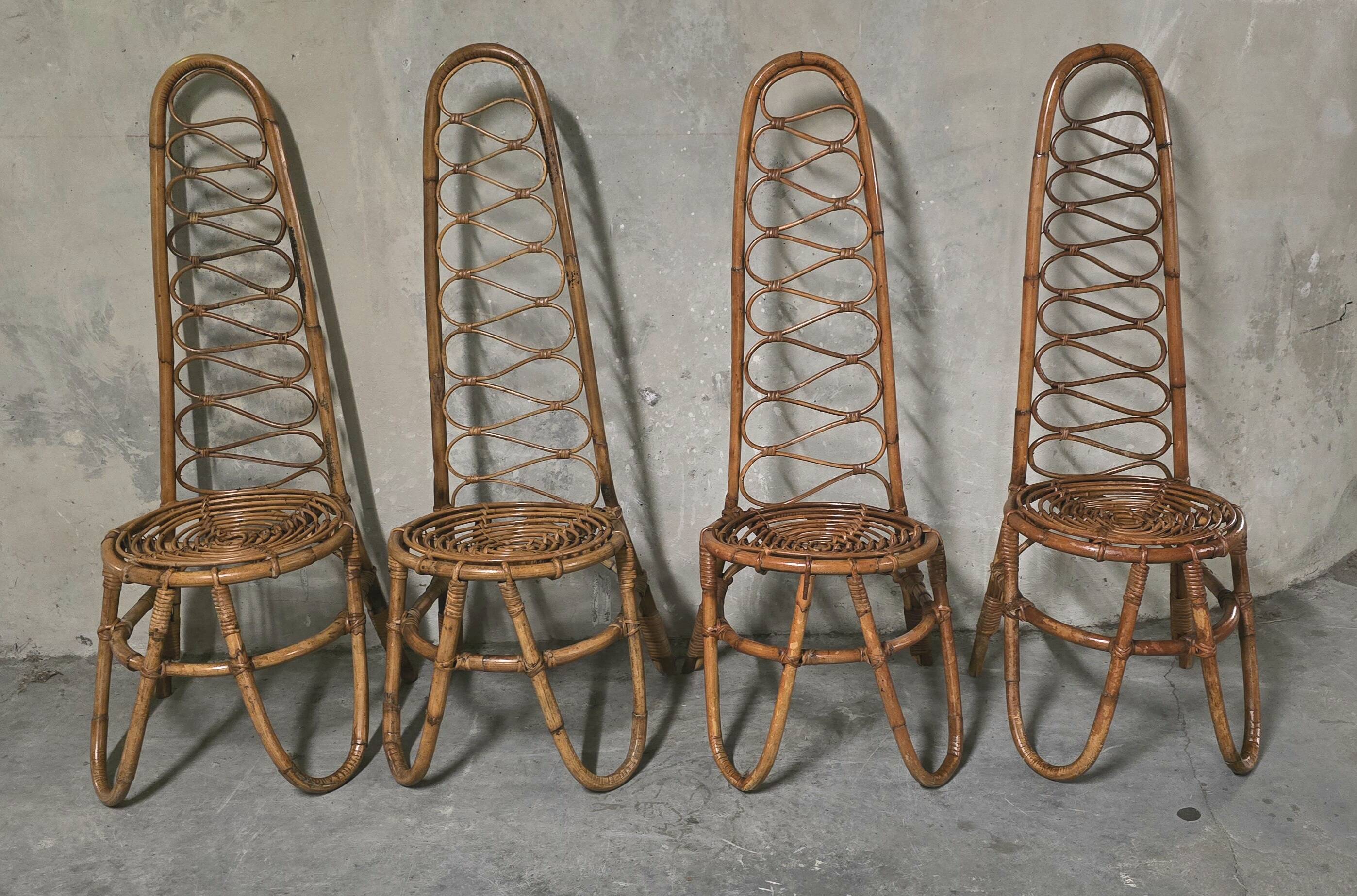 Set of 4 bamboo chairs produced, 1960