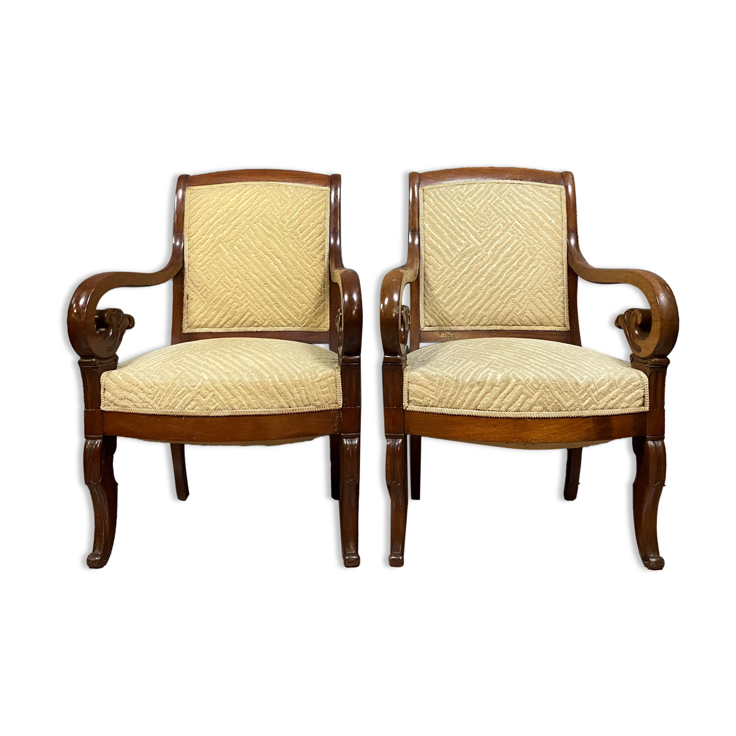 Pair of Empire period mahogany armchairs around 1810-1820