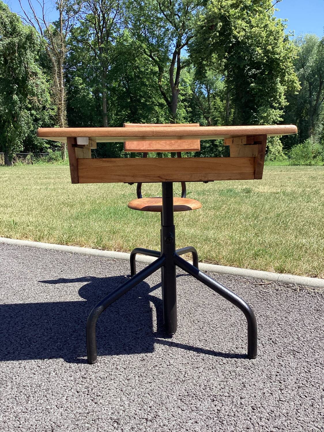 School desk - tubular metal and wood desk Prouvé style