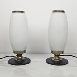 Italian Pair of Small Opaline Glass Table or Bedside Lights, 1950's