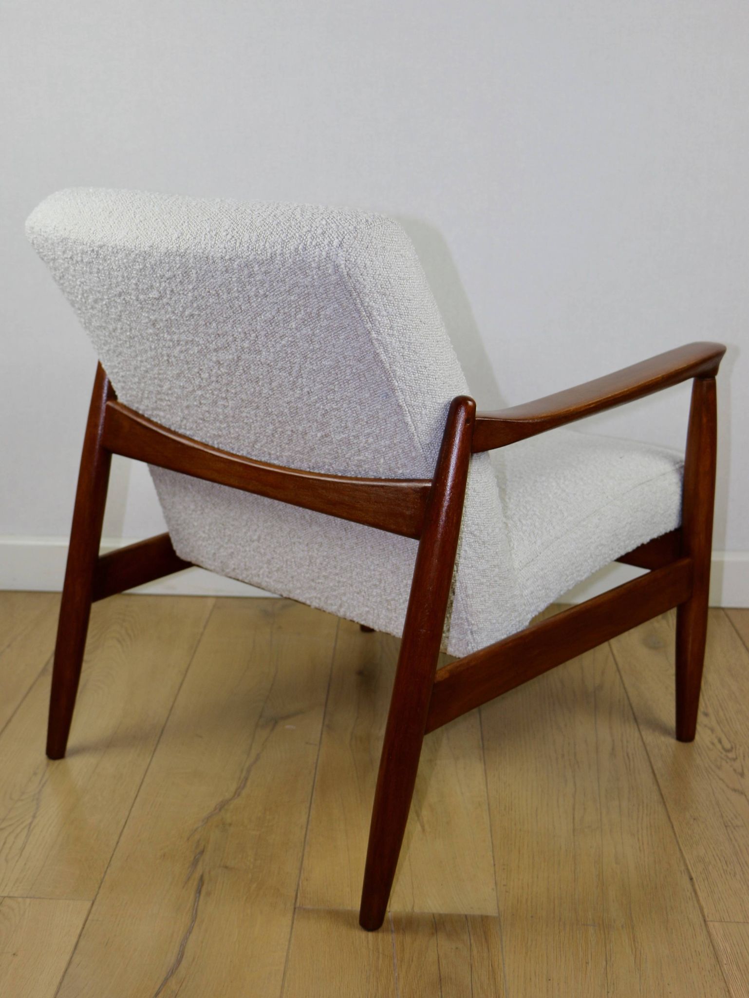GFM-64 Brown Armchair in White Ivory Bouclé attributed to Edmund Homa, 1970s
