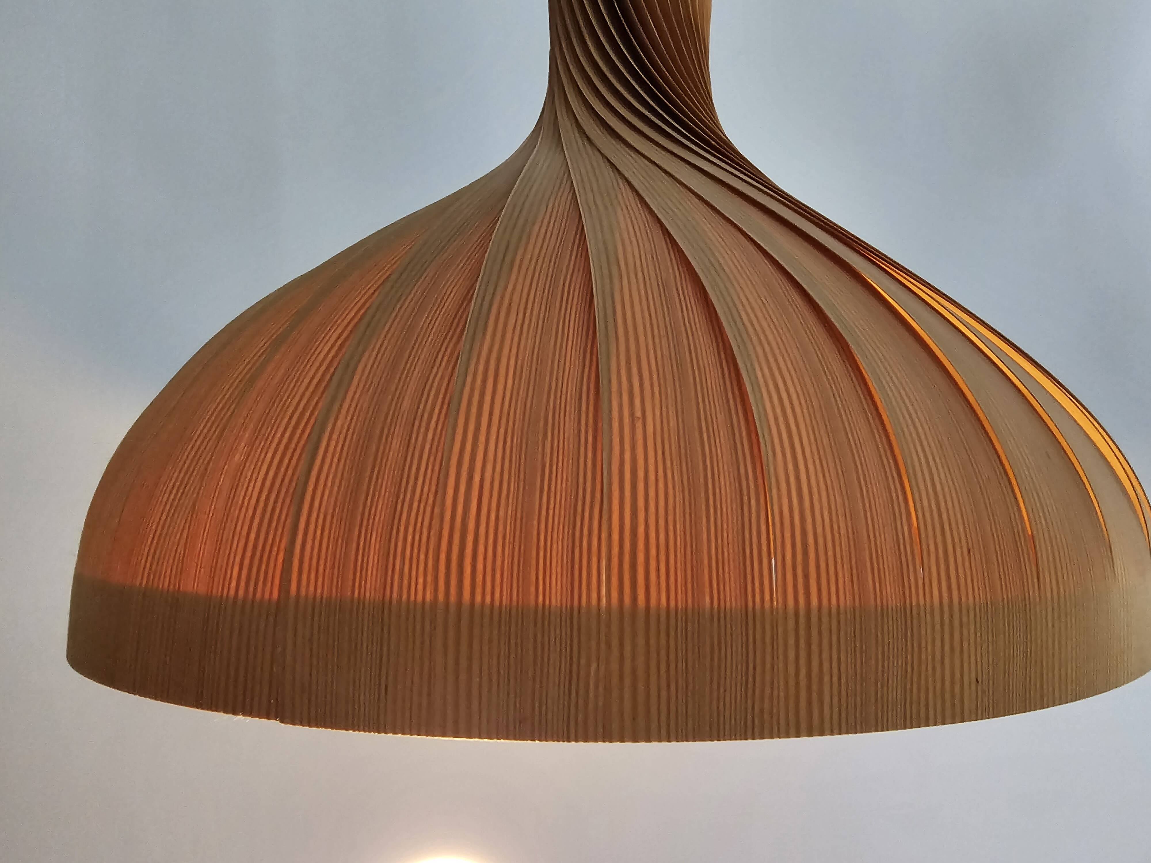 Large vintage hanging lamp veneer wood Hans Agne Jacobsson