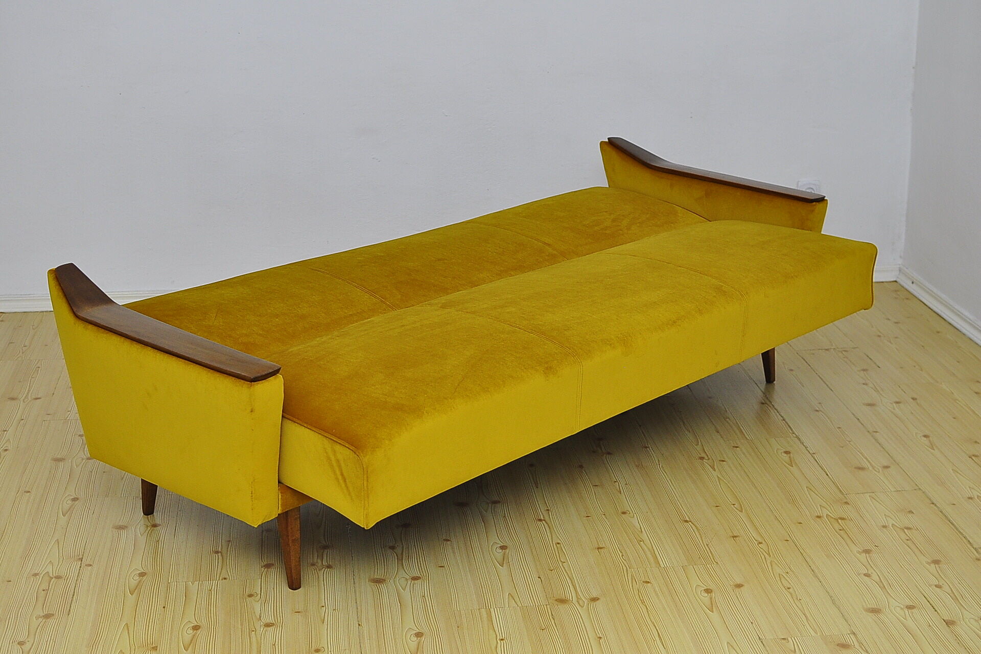Mid-century yellow velvet sofa, 1960s