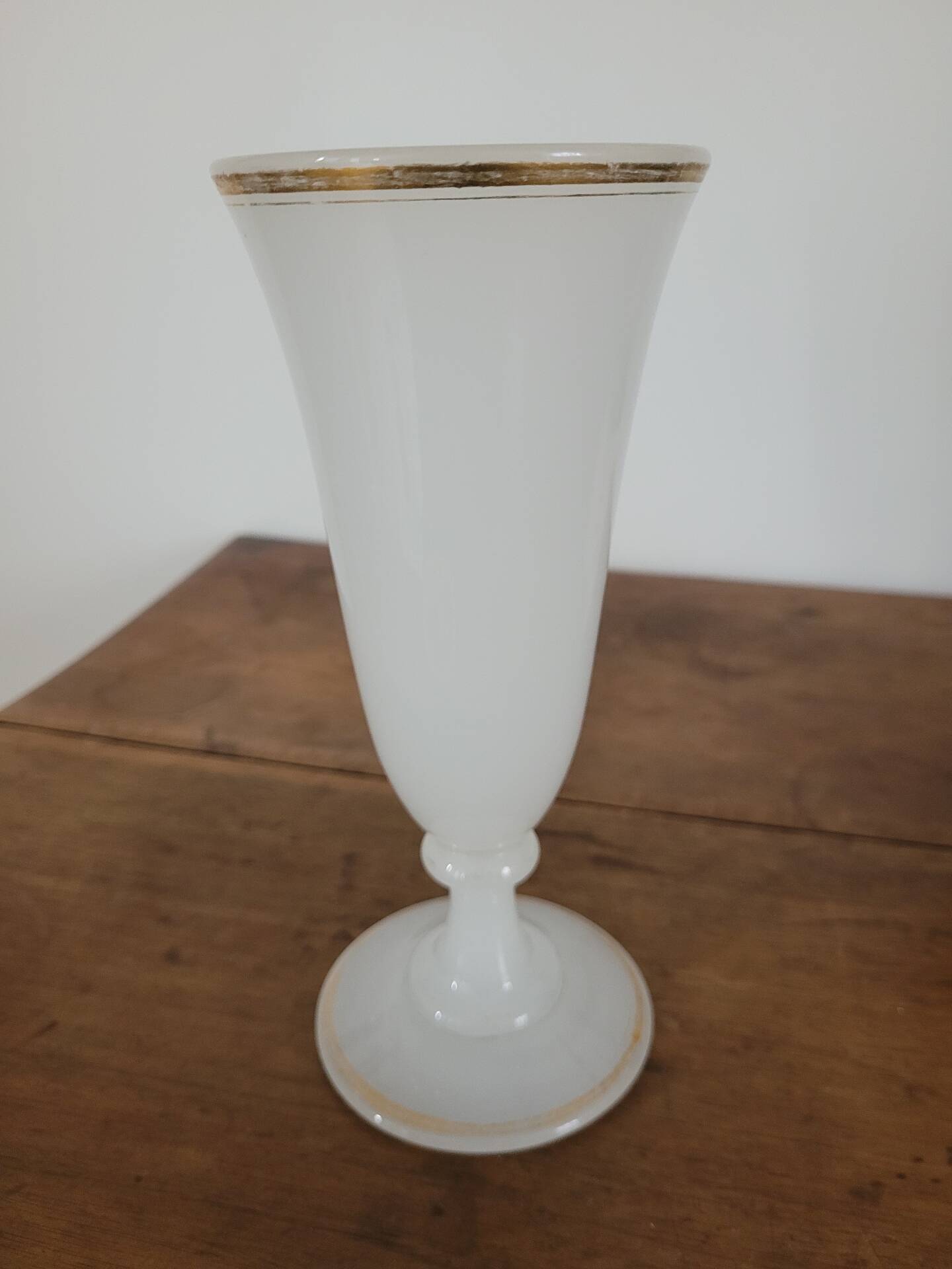 White opaline bowl with golden trim