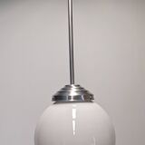 XL Art Deco white opaline suspension light, France circa 1920.
