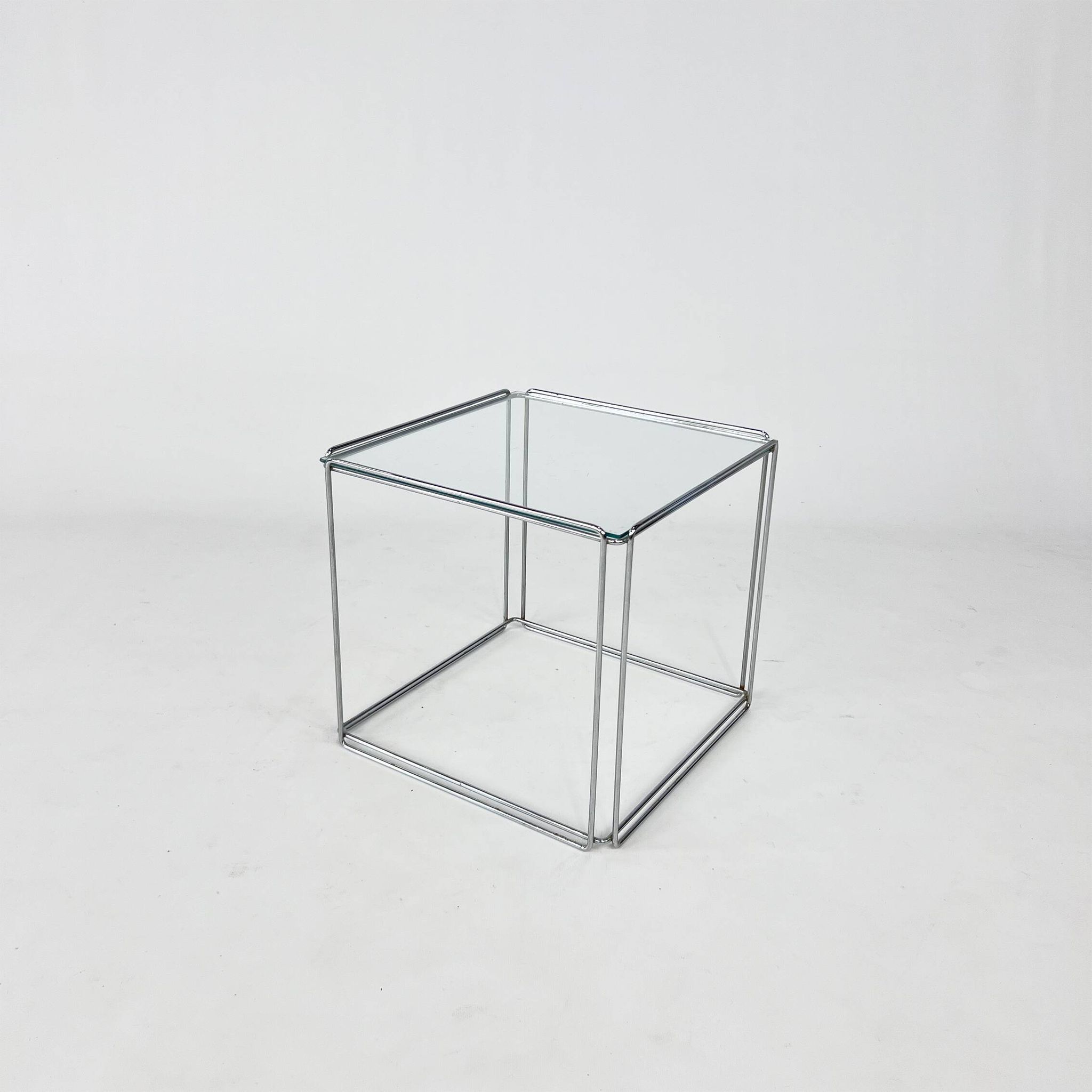 Table d'appoint en acier et verre de Max Sauze, années 1970