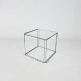 Table d'appoint en acier et verre de Max Sauze, années 1970