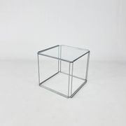 Table d'appoint en acier et verre de Max Sauze, années 1970