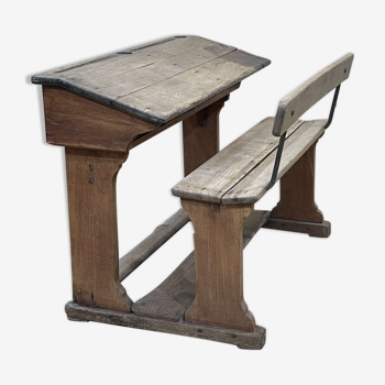 Bureau d'écolier en chêne et orme début XXème