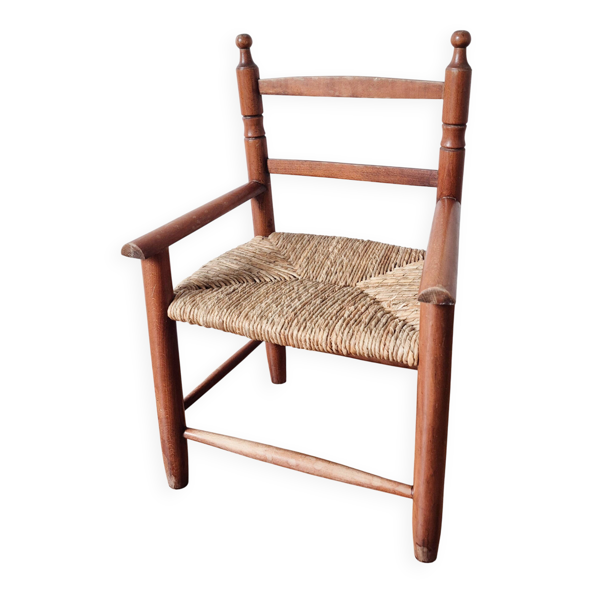 Vintage wooden and straw children's armchair