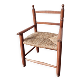 Vintage wooden and straw children's armchair