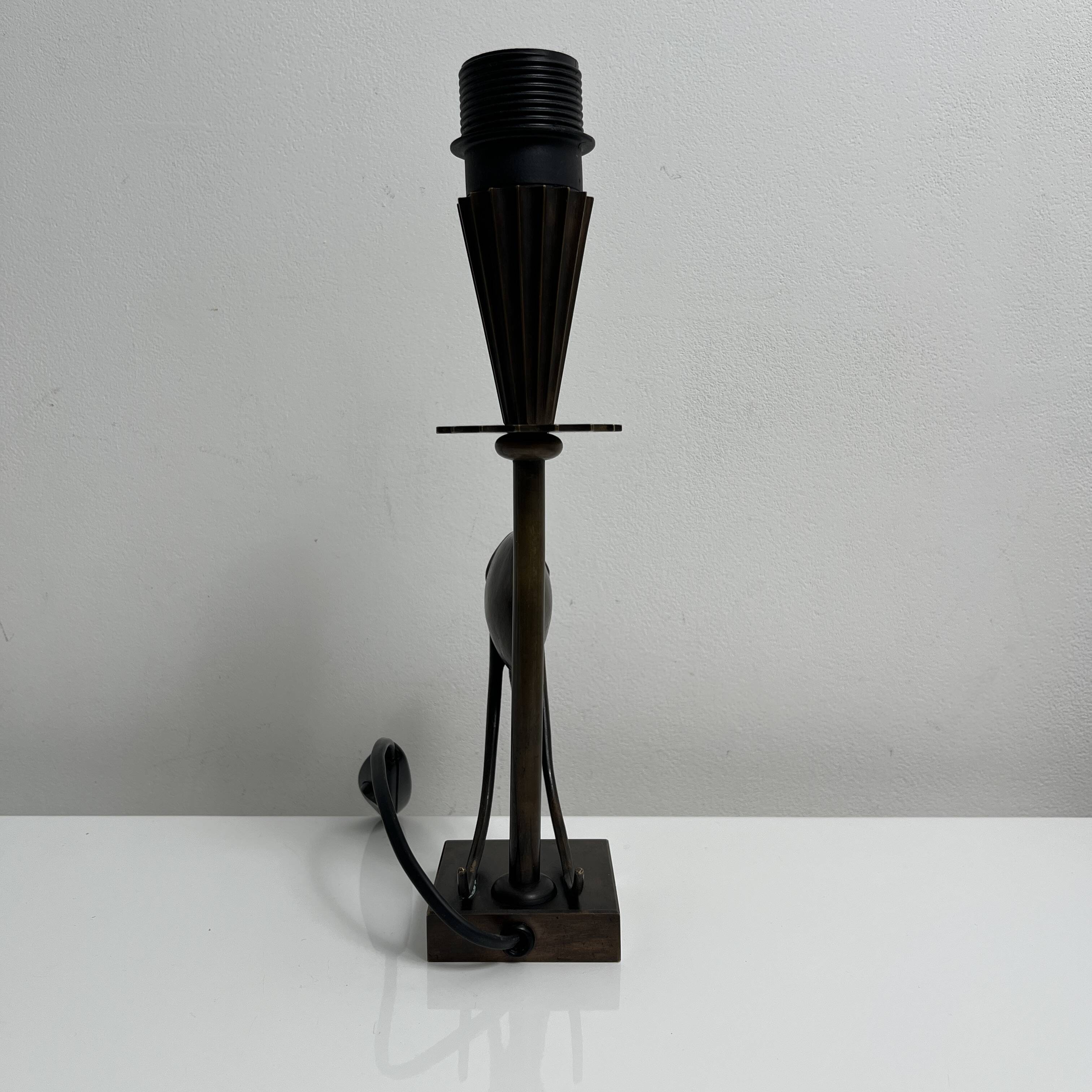 Bronze lamp base with fish decoration in Art Deco style Reussner Switzerland