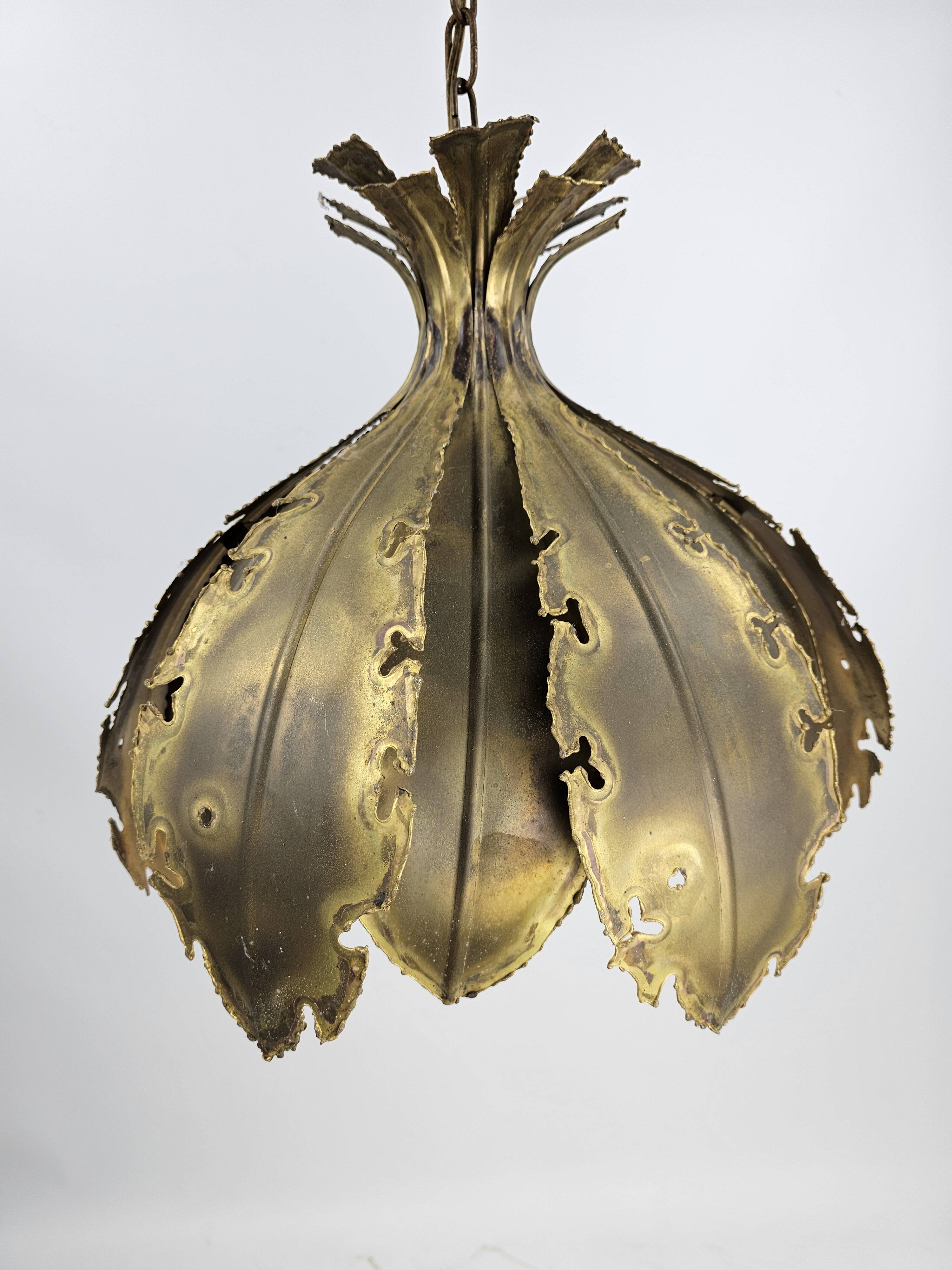 Svend Aage Holm Sørensen hanging lamp copper leaves brutalist