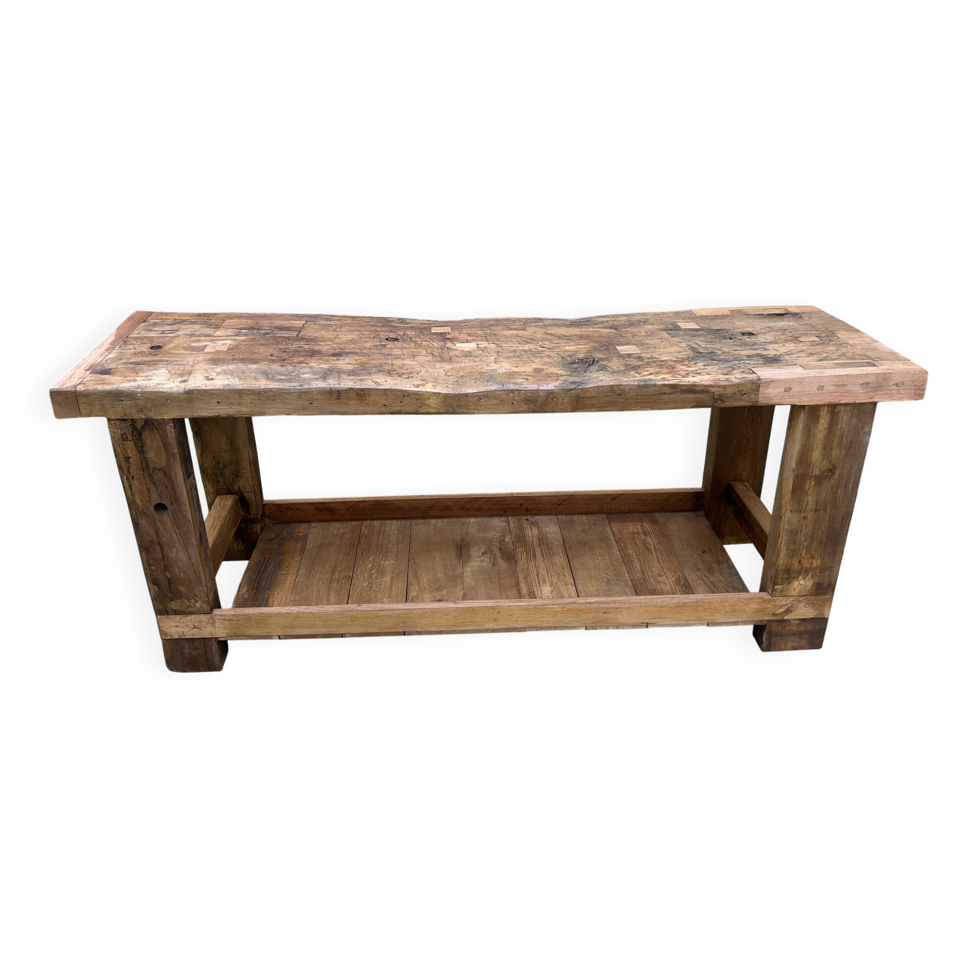Old beech wood carpenter's workbench – over 100 years old – rustic style