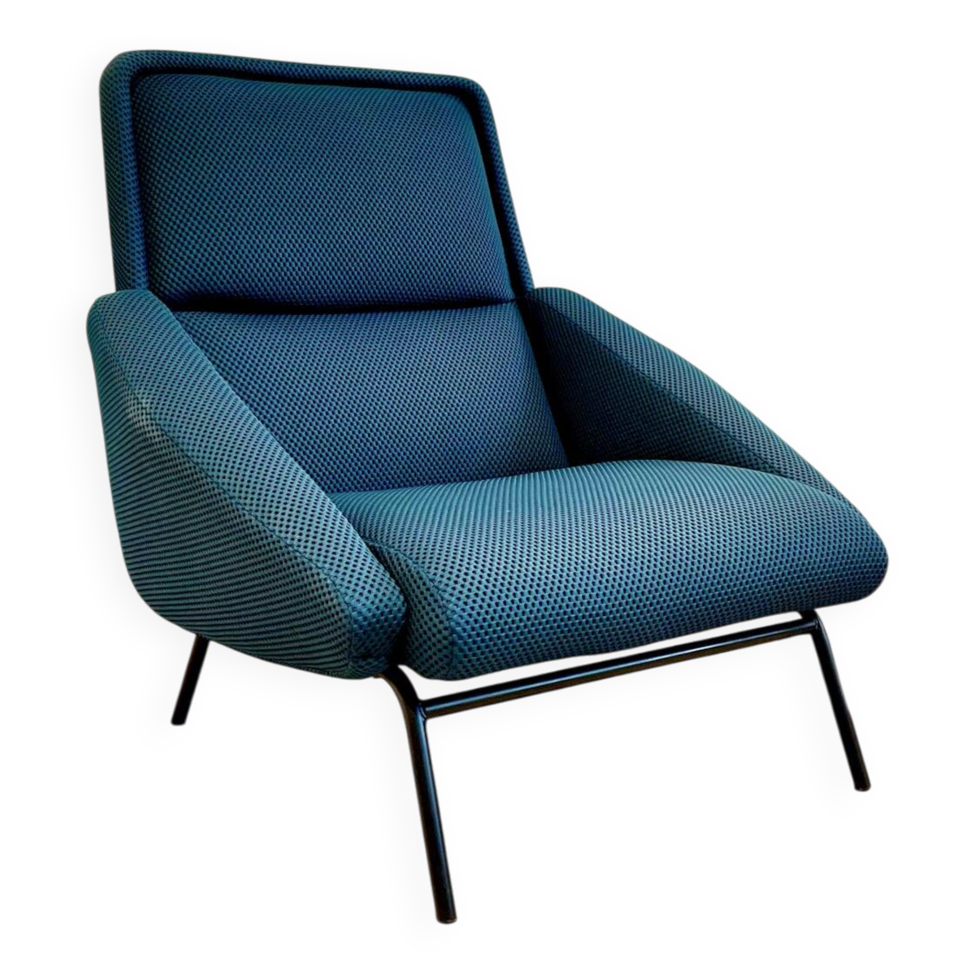 Fauteuil vintage Guermonprez, estampillé - maille 3D Bleu pétrole – De