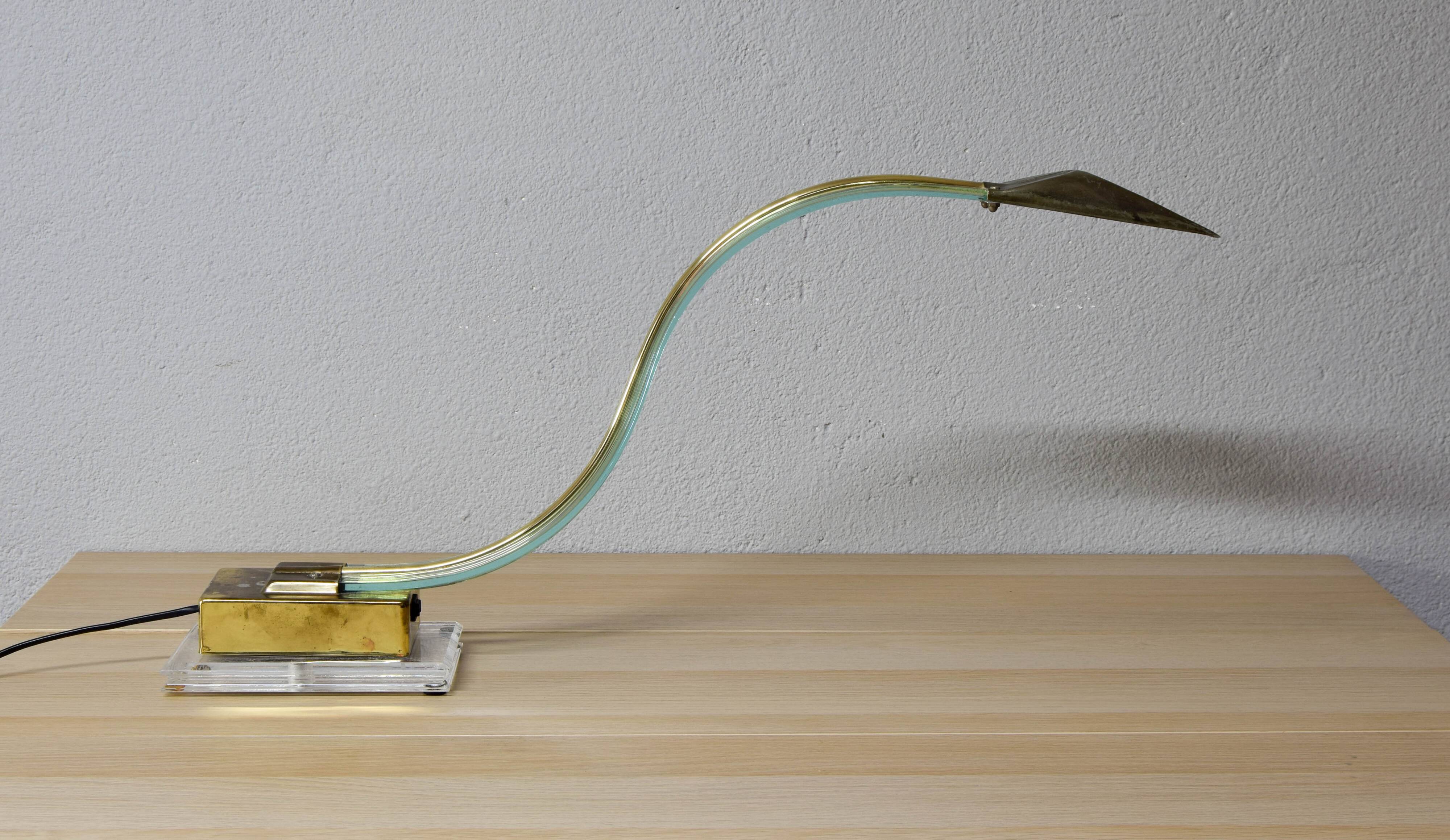 Mid Century Modern Lucite Serpent Table Lamp Cobra Brass