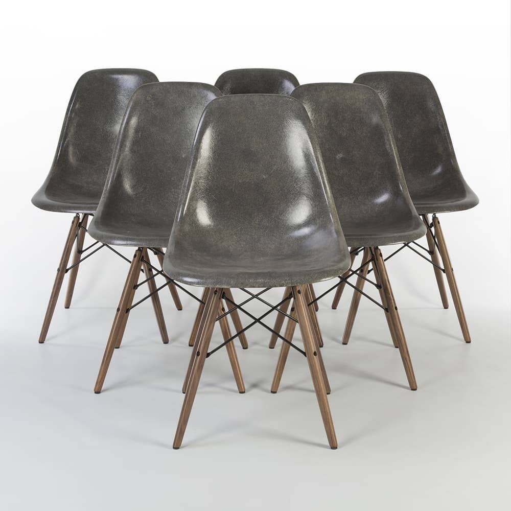 Elephant Grey Set (6) Herman Miller Original Eames DSW Dining Shell Chairs