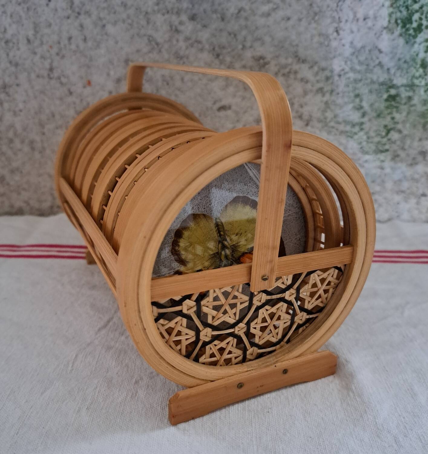 6 70's Butterflies under glass and their support