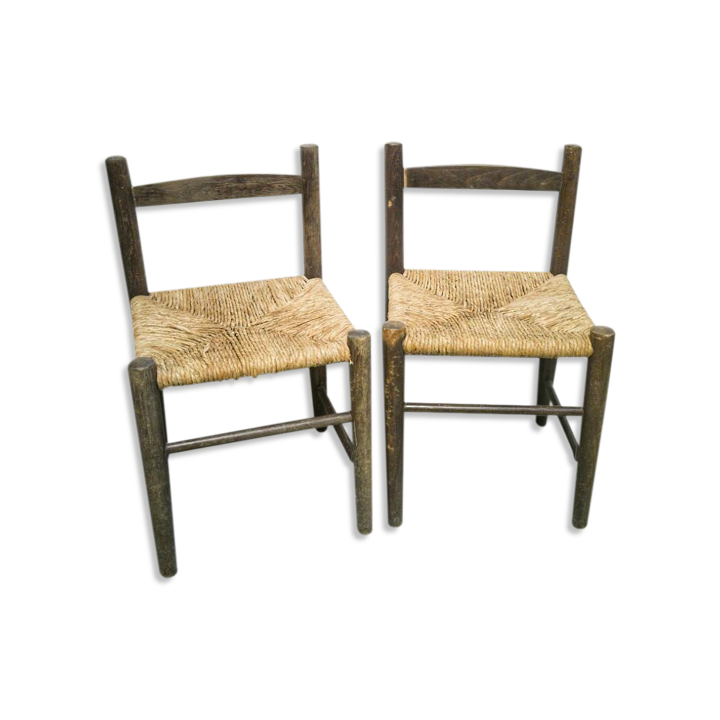 Paire de chaises enfant en bois et paille