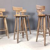 Vintage brutalist bar stools, set of 6 - 1960s
