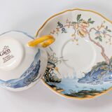 Set of 2 Gien Magellan "Caribbean" cups and saucers, vintage earthenware