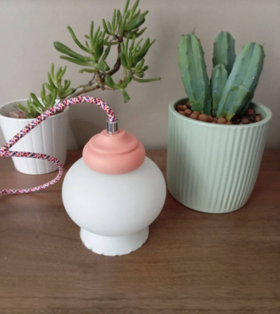 opal white reading lamp, coloured cord, vintage upcycled