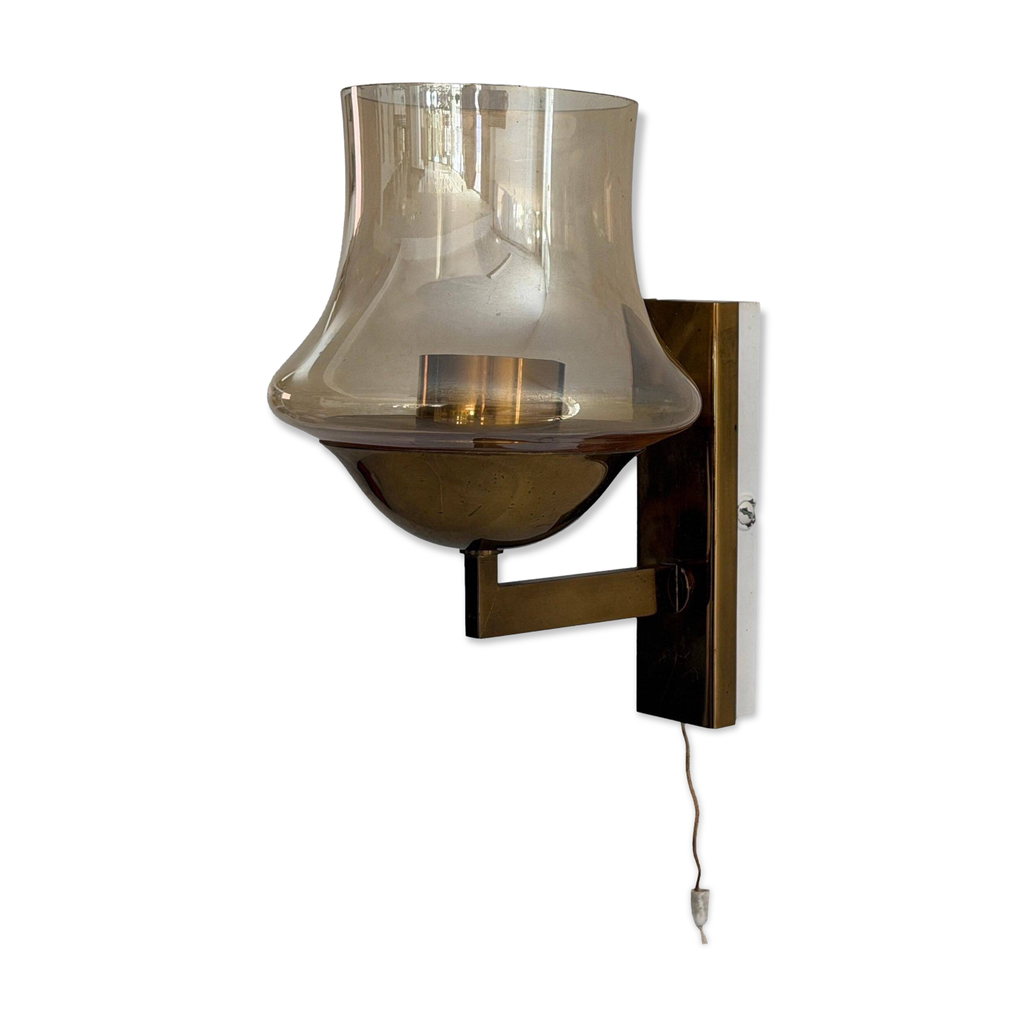 Yellow glass and brass wall light from the mid-century, 1960, Germany.
