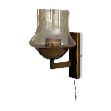 Yellow glass and brass wall light from the mid-century, 1960, Germany.