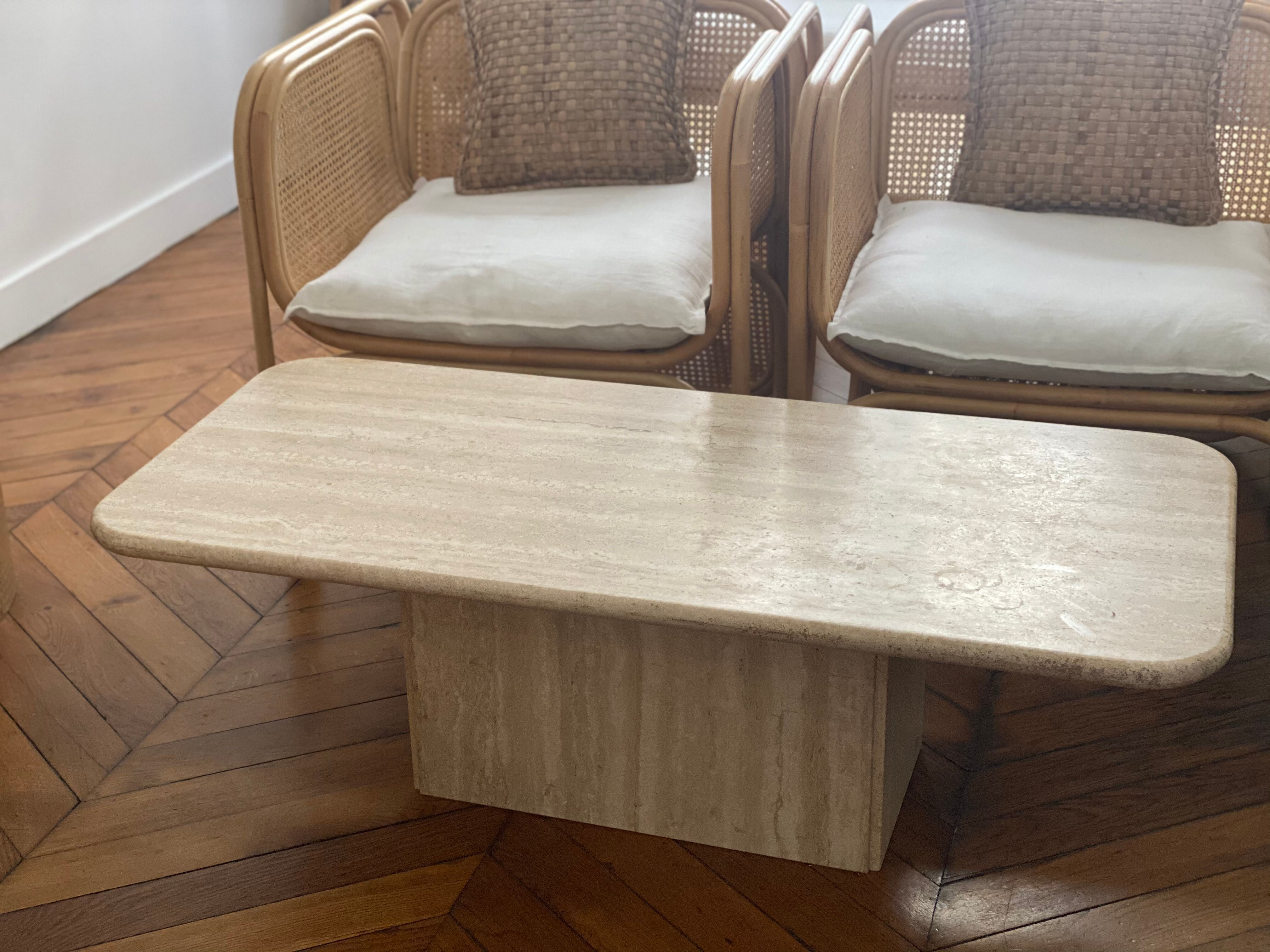 Minimalist design coffee table in unbleached travertine stone