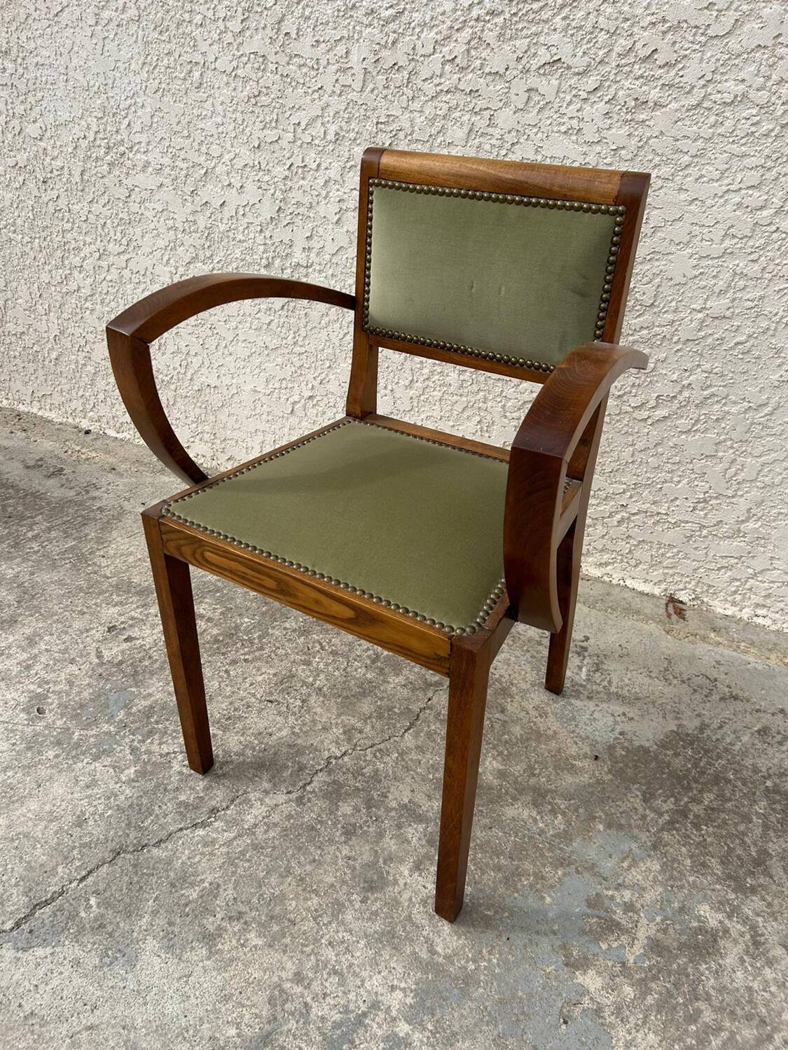 Pair of green velvet bridge armchairs