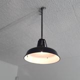 Industrial hanging lamp in black and white enamelled sheet 1950