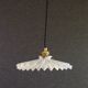Old pendant light in white pleated glass - delivered with new brass socket and new cable