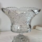Large bohemian crystal footed bowl, flared pedestal vase