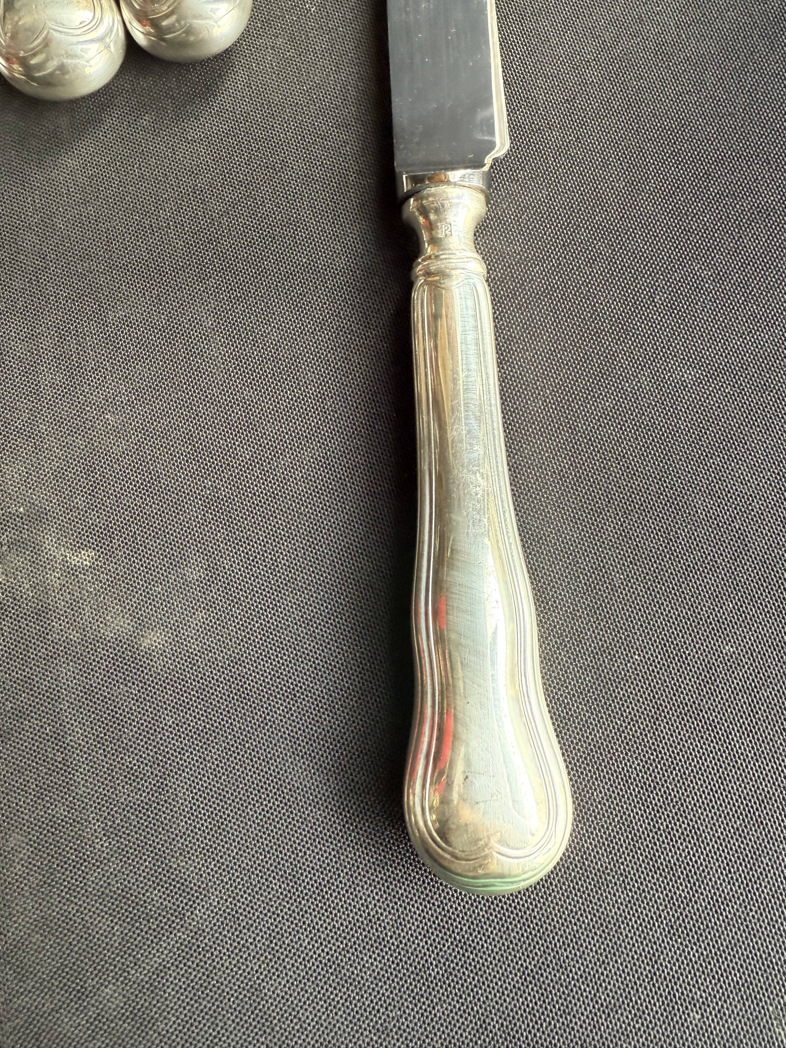 Box of 12 dessert knives – Silver-plated metal and stainless steel