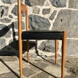 Set of 6 Danish chairs with black leatherette seats
