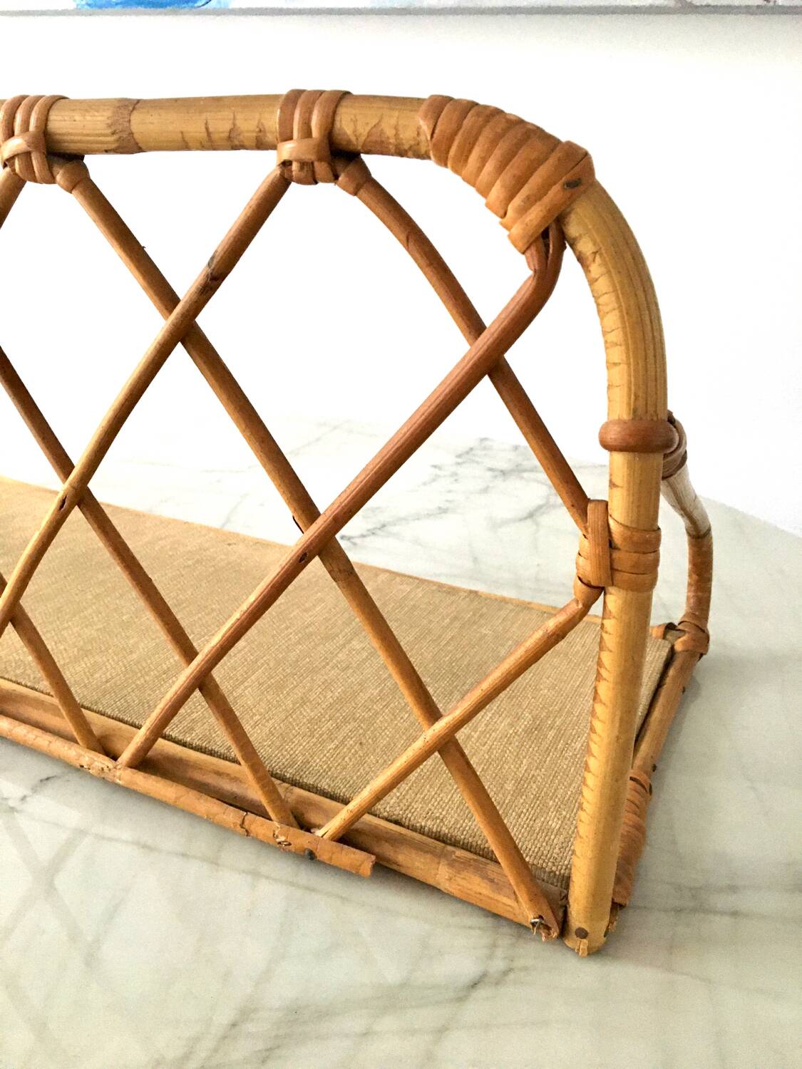 Beautiful vintage rattan and natural bamboo shelf from the 60s