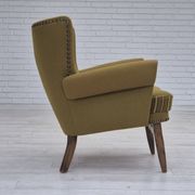 1970s, Danish lounge chair, original green furniture wool, oak wood.