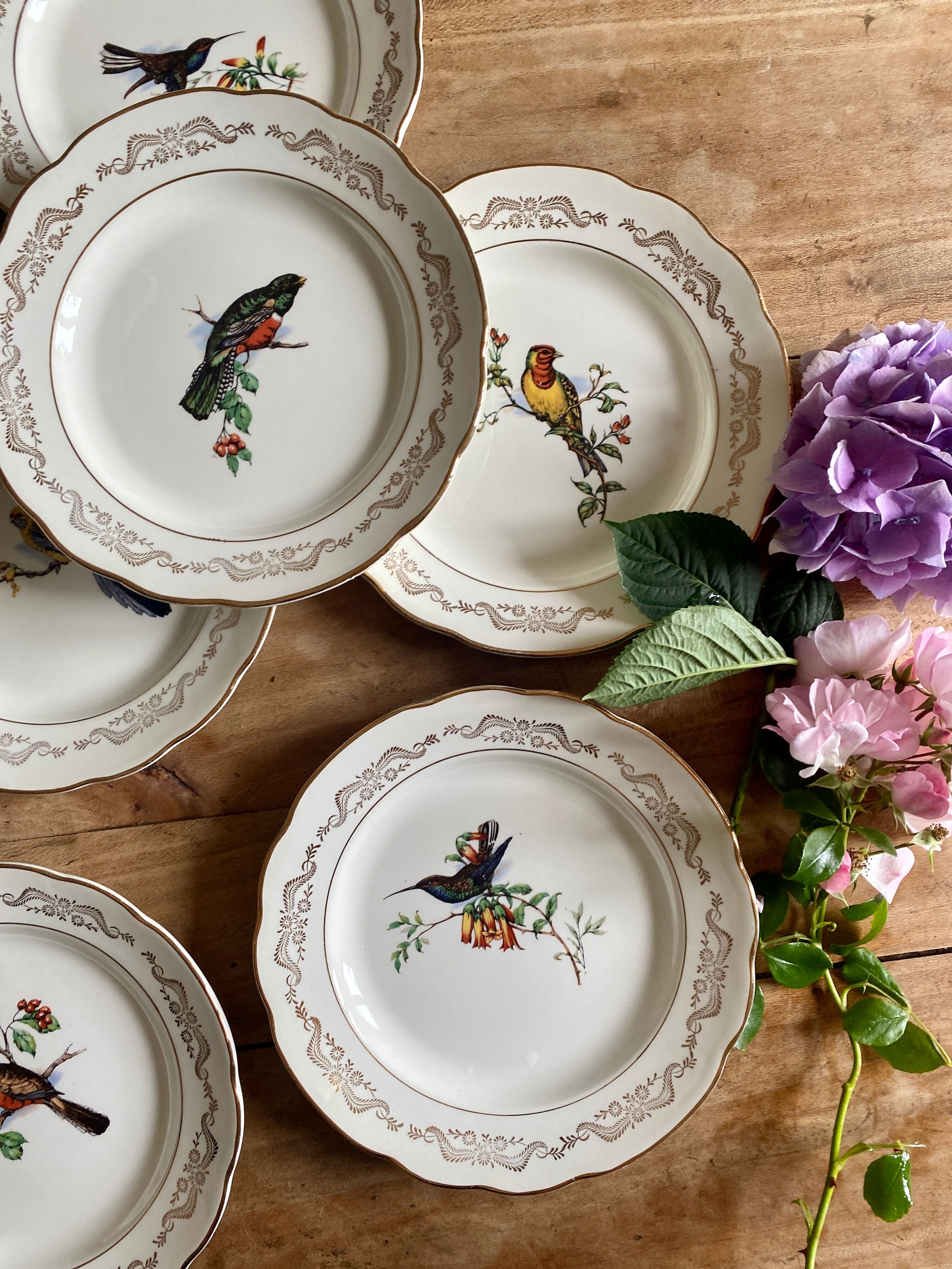 Set of 6 flat plates vintage model Moineaux de Paris de Gien